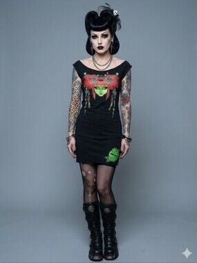 Vintage Too Fast Psychobilly Geisha Zombie Mini Dress, Size L